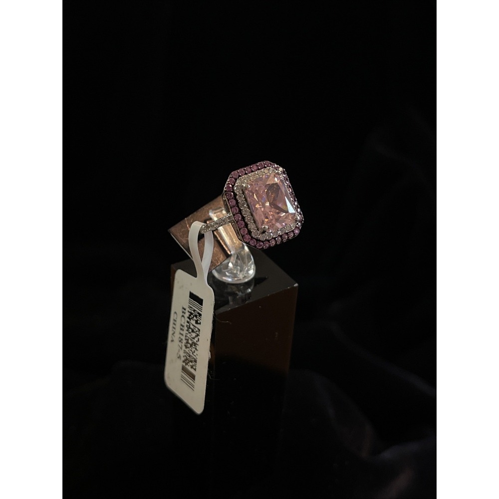 JTV YGI 9.25 Sterling Silver Pink Sapphire Diamond Simulants Rhodium Ring Sz 5